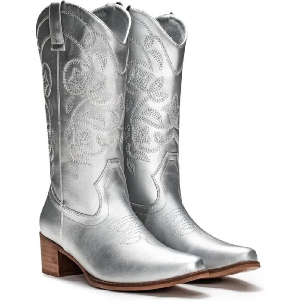 IUV Women's Cowboy Boots | Pointy Toe Western Mid-Calf Cowgirl Boots